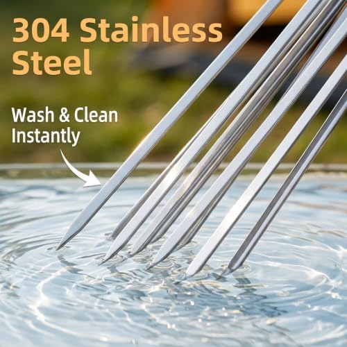 25 Pack Flat Non-Slip Stainless Steel Skewers