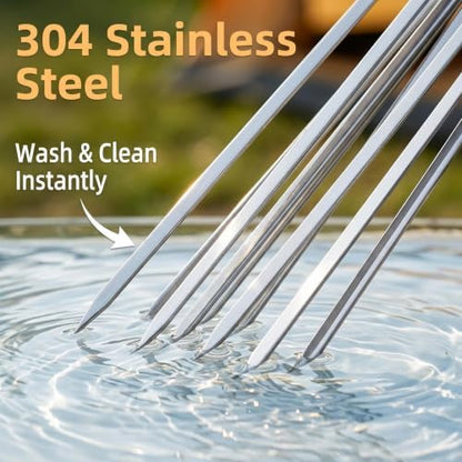 25 Pack Flat Non-Slip Stainless Steel Skewers