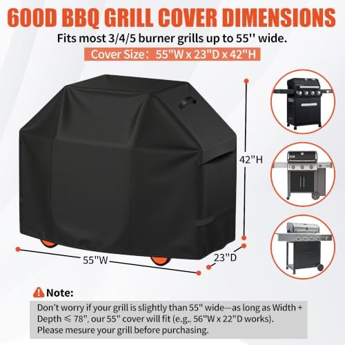 iCOVER Grill Cover 55 inch, BBQ Grill Cover for Outdoor Grill, 600D Heavy Duty Waterproof BBQ Cover, Anti-UV and Rip-Proof Barbecue Cover, Gas Grill Cover for Weber, Char-Broil, Nexgrill, etc