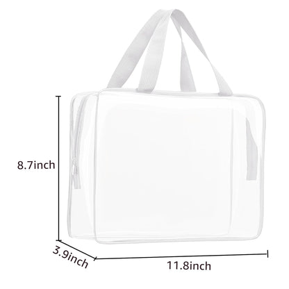 2Pcs Crystal Clear PVC Travel Toiletry Bag Kit for Women Men, Waterproof Vinyl Packing Organizer Storage Bags with Zipper Handle Straps, Cosmetic Pouch Carry on Airport Airline Compliant Bag Handbag
