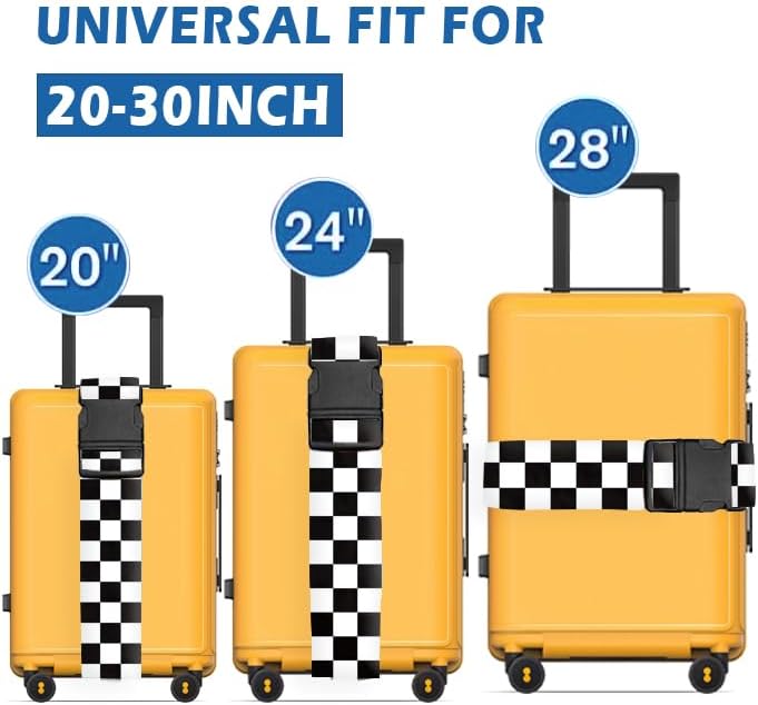 Luggage Straps for Suitcases Travel Belt Accessories, Cute Suitcase Strap, Adjustable Luggage Belt Strap, Heavy Duty with Quick-Release Buckle Luggage Strap Classic White Black Checkerboard