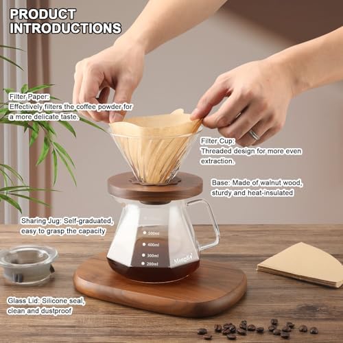 Mongdio Pour Over Coffee Maker, 20 oz Glass Coffee Maker, 600ml, Clear
