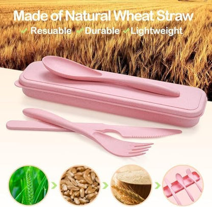 YDYTOP Reusable Travel Utensils Set with Case, 40 Sets Wheat Straw Knife Fork Spoon Cutlery, Multicolor Plastic Silverware for Kids and Adults, School Lunch, Party, Picnic and Camping