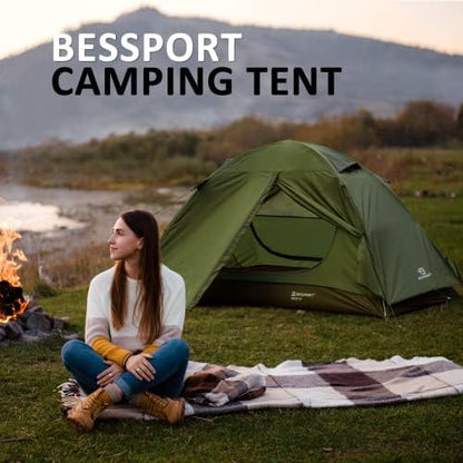 Bessport Camping Tent 1/2 Person Tent Waterproof Two Doors Backpacking Tent Easy Setup Lightweight for Outdoor, Hiking Mountaineering Travel