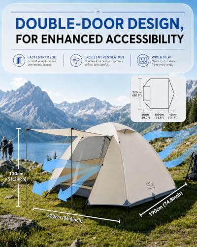 Camping Tent 2 Person, Backpacking Tent, 20D Nylon/Taffeta PU3000mm