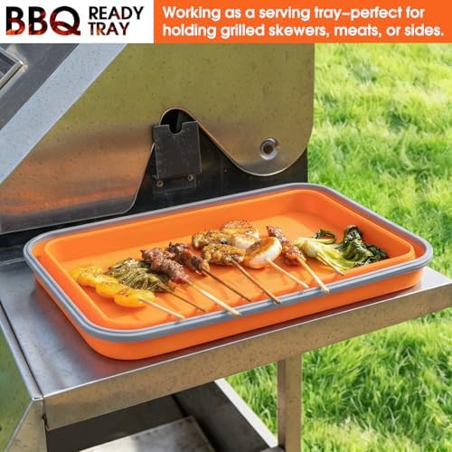 Silicone Collapsible Marinating Container with Lid for Meat, 2.64Gal/10L, Extra Large Collapsible BBQ Prep Tub, Transparent Locking Lid, XL Grill Prep Trays and Carry System, BBQ Must-Have, Orange