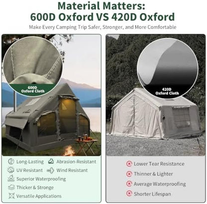 NANJEEN® Large Luxury Inflatable Camping Tent,Wind & Rain Resistant,12㎡ Interior,2-10 Person Shelter,8 Minutes Fast Setup with Hand Pump,All-Season Ready,Dual Doors,Mosquito-Proof Mesh Windows