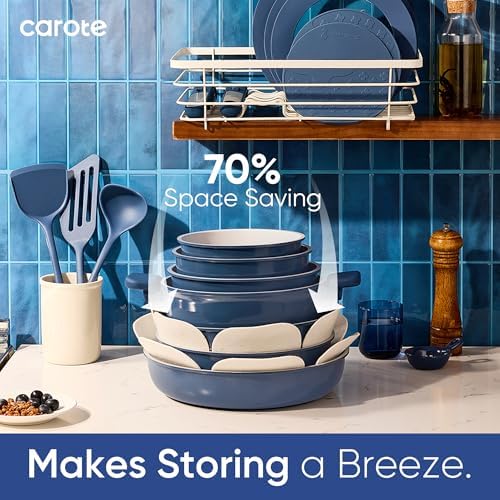 CAROTE 27pcs Ceramic Cookware Set, Pots and Pans Set with Detachable Handle