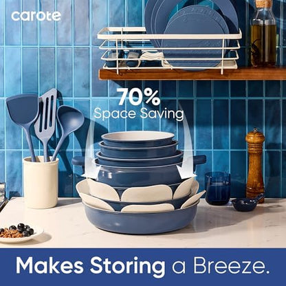 CAROTE 27pcs Ceramic Cookware Set, Pots and Pans Set with Detachable Handle