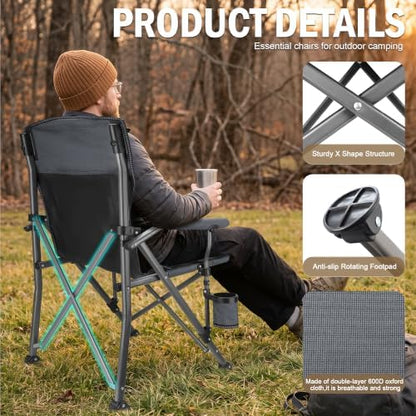 2 Pack Folding Camping Chair with Cup Holder and Storage Bag,Heavy Duty Supports 400 LBS,Portable Outdoor Chair for Camp,Lawns,Travel,Fishing,Grey