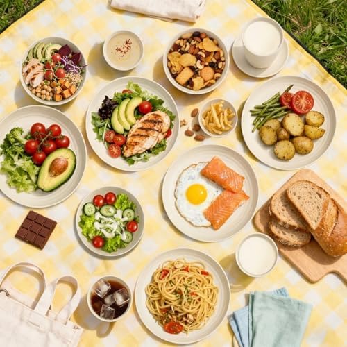 16 PCS Camping Dishes Set for 4, Unbreakable Plates and Bowls Set