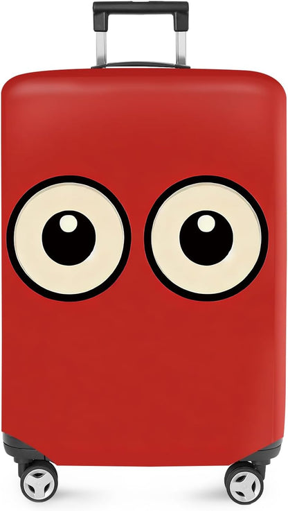 ANNA QUEEN Funny Cartoon Eyes Luggage Cover, Red Suitcase Protector with Cute Big Eyes Design, Travel Suitcase Cover for 28-30 Inch Luggage, Stretchable & Washable Spandex Travel Accessories