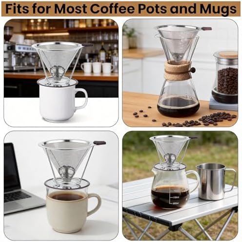 Reusable Stainless Steel Pour Over Coffee Dripper, Paperless V60 Filter