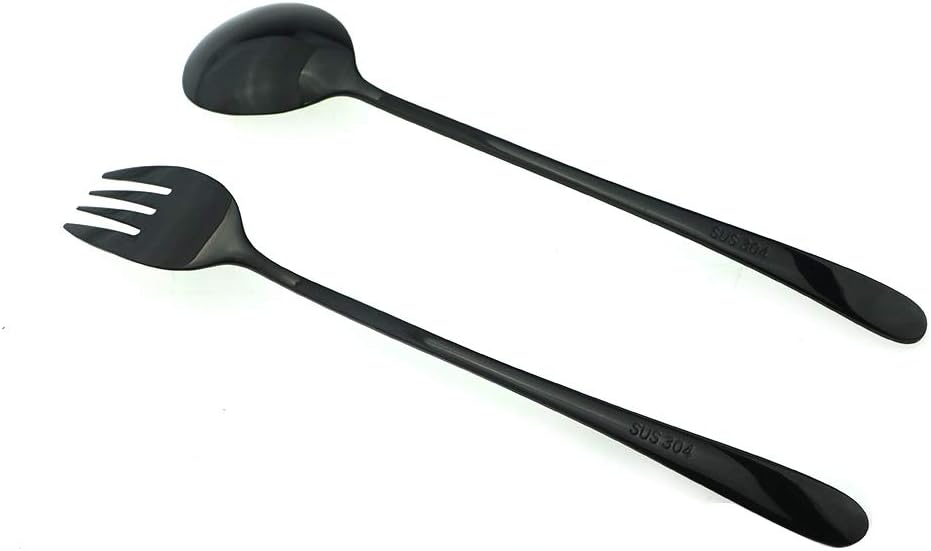 7 Pcs Portable Flatware Set, 304 Stainless Steel Cutlery Set Travel Utensils Set w/Pouch Fork Spoon Chopsticks Straws for Travel Camping Office, Dishwasher Safe (Black)