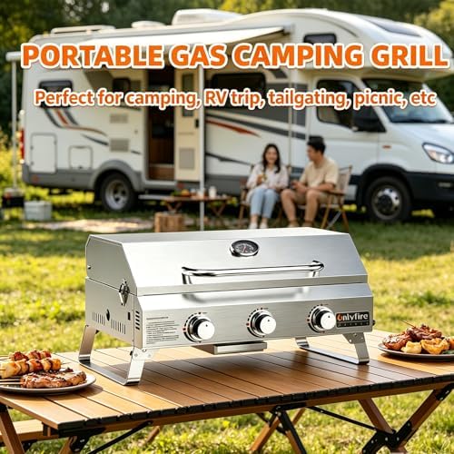 ONLYFIRE GRILLS Tabletop Gas Grill 3-Burner, Portable Propane BBQ Grill