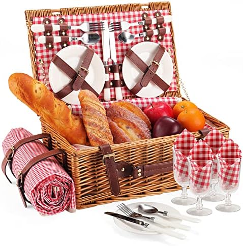 Picnic Basket for 4 Persons with Waterproof Picnic Blanket