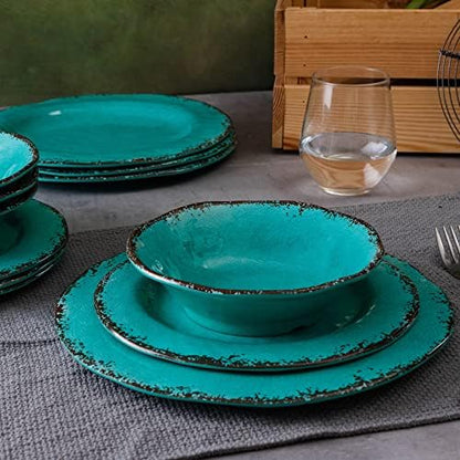 LEHAHA 12 Piece Vintage Melamine Dinnerware Sets, Farmhouse Plates and Bowl
