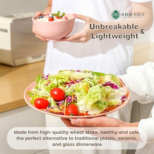 Homienly Unbreakable 40 PCS Wheat Straw Dinnerware Sets Service for 8 Pink