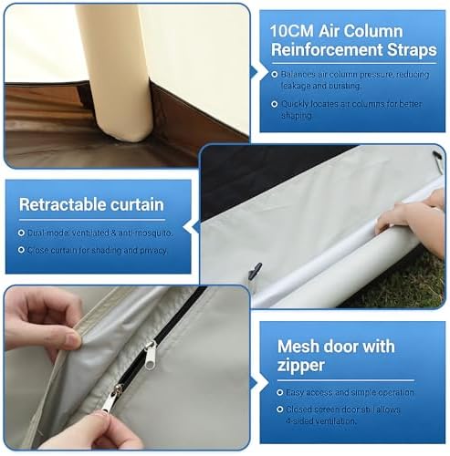 New Inflatable Frameless Foldable Tent. 210D Waterproof for Camping. Durable, Portable and Easy to Set up, Ideal for Hiking and Road Trips. with a Large-bore Manual Pump with Pressure Gauge