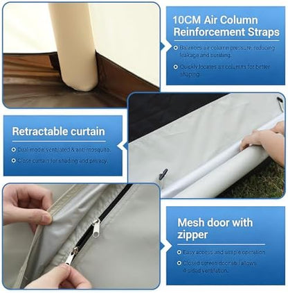 New Inflatable Frameless Foldable Tent. 210D Waterproof for Camping. Durable, Portable and Easy to Set up, Ideal for Hiking and Road Trips. with a Large-bore Manual Pump with Pressure Gauge
