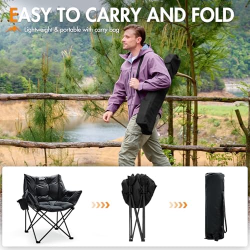 Portal Oversized Padded Camping Chair 2 Pack,350 lbs Folding Chairs Outdoor, Black