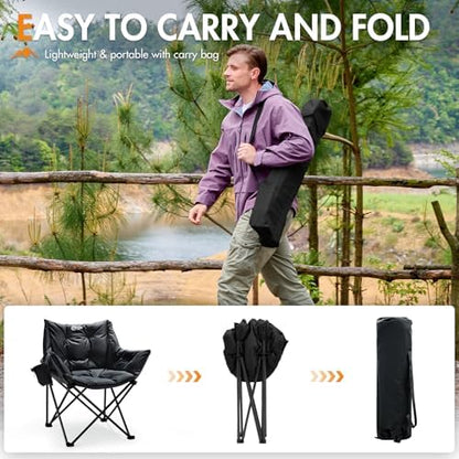 Portal Oversized Padded Camping Chair 2 Pack,350 lbs Folding Chairs Outdoor, Black