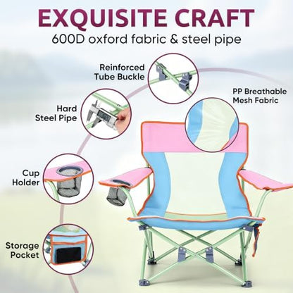 HaSteeL Low Beach Chairs, 2Pcs Folding Camping Lawn Chairs - Colorful