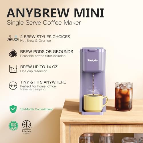 Tastyle Mini Single Serve Hot and Iced Coffee Maker for K Cup and Ground