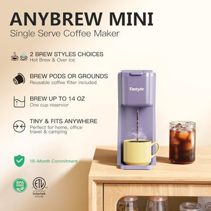 Tastyle Mini Single Serve Hot and Iced Coffee Maker for K Cup and Ground