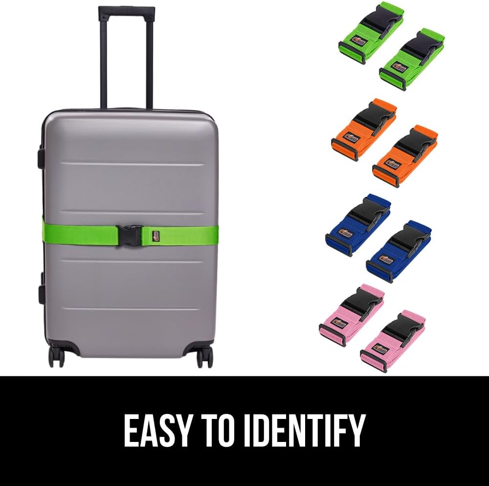 GORILLA GRIP Heavy Duty 8 Pack Adjustable Luggage Straps for Suitcases, Easy to Identify Travel Belt Connector Holds Suitcase Together, Extends Life of Bag, Strap Connects Two Bags, Multicolor