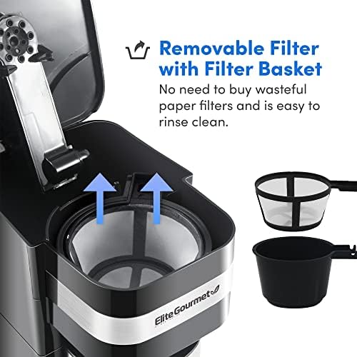 Elite Gourmet EHC114 Personal Single-Serve Compact Coffee Maker, Black