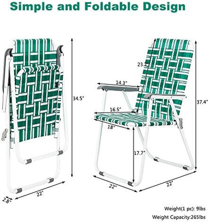 VINGLI Patio Lawn Webbed Folding Chairs Set of 4, Outdoor Beach Chair Portable Dining Chair for ir for Outdoor Yard, Garden(Green, Classic)
