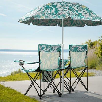 Outvita Folding Double Camping Chair w/Umbrella, Cooler for Beach Patio L
