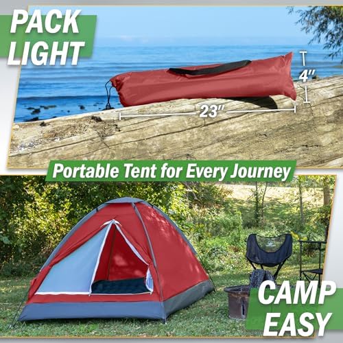 2 Person Camping Tent with Rain Fly and Carrying Bag - Lightweight Outdoor Pop Up Tents for Camping Essentials, Music Festivals, Backpacking, Hiking, or Beach Shelter by Wakeman Outdoors