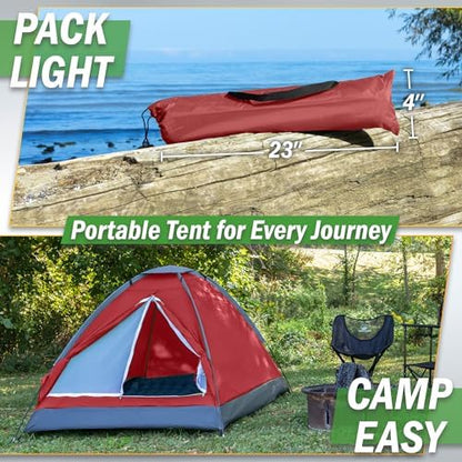 2 Person Camping Tent with Rain Fly and Carrying Bag - Lightweight Outdoor Pop Up Tents for Camping Essentials, Music Festivals, Backpacking, Hiking, or Beach Shelter by Wakeman Outdoors