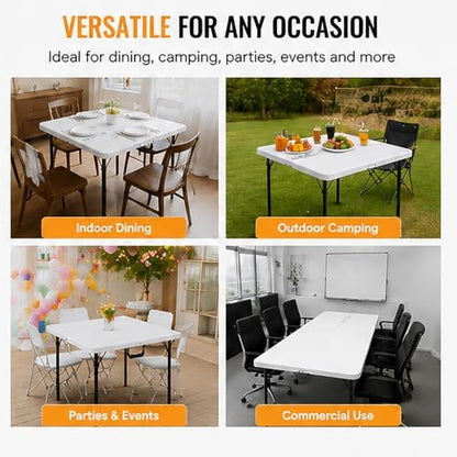 Folding Table, 36in Folding Table Portable with Built-in Handle, Plastic Table with Heavy Duty Steel Legs Supports to 300lbs, Suitable for Party, Camping, Events Indoor&Outdoor Use, White
