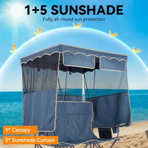 Double Camping Chair with Canopy,2 Person Folding Chair with Canopy, Blue