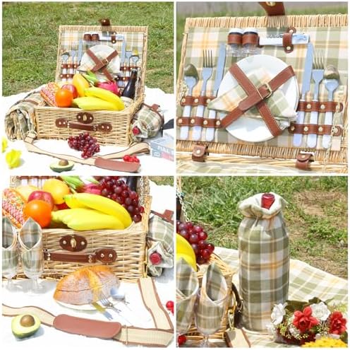 Picnic Basket for 2 with Blanket and Wine Pouch for Couples
