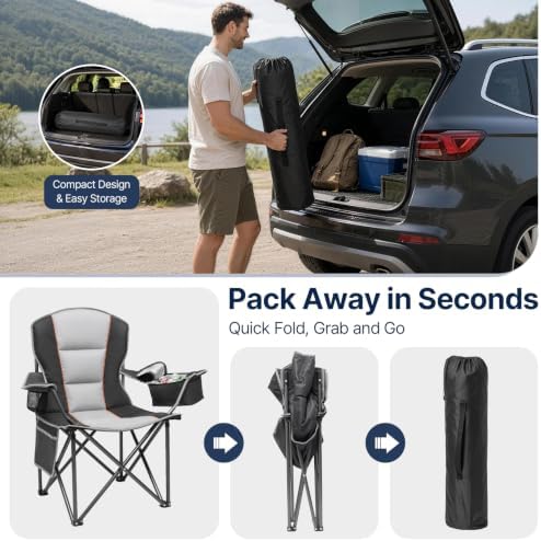Suteck Folding Camping Chair, Oversized Heavy Duty Chairs, Black (2Pack)