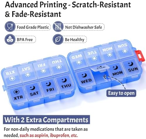Foldable Portable 7 Day Pill Organizer 2 Times a Day, AM PM Weekly Pill Box