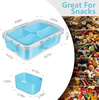 Small Snack Box Container, Divided Serving Tray with Lid, 4 Compartment Snack Box Container for Candy, Fruits, Charcuterie, Travel & Parties, BPA-Free, 2 Pack