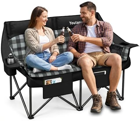 Youtanic Double Camping Chair, Heavy Duty 650lbs Padded Loveseat for Adults
