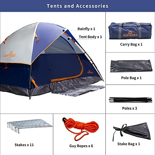 ASFANES Tents for Camping 2/4/6 Person Camping Dome Tent, Waterproof,Spacious, Lightweight Portable Backpacking Tent for Outdoor Camping/Hiking