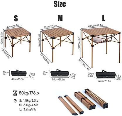 iClimb Lightweight Stable Alu. Folding Square Table Roll Up Top (Nature, M)