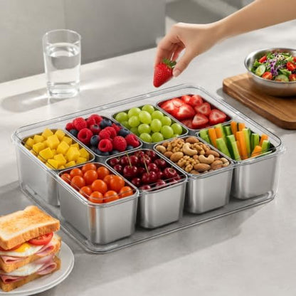 Stainless Steel Snackle Box Container - 8 Compartment Divided Serving Tray