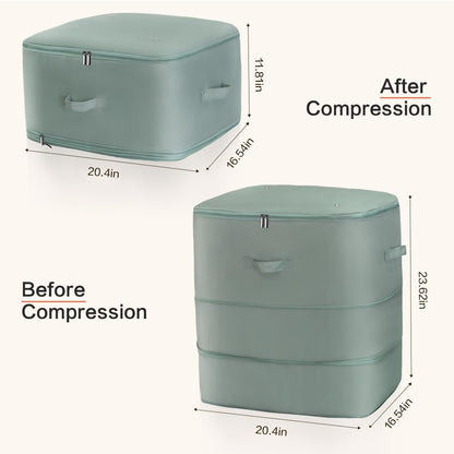 Ultra Space Saving Self Compression Storage Bags with Zipper, (Green) -Compression Organize for Bedding, Comforter Storage Bag for Blankets Duvet Quilts Pillows