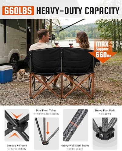 KingCamp Double Camping Chair, Heavy Duty 660lbs Folding 2 Person Chair