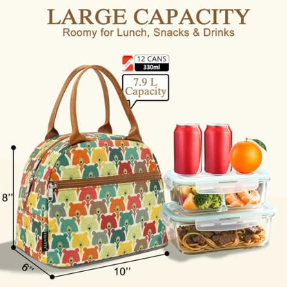 FlowFly Insulated Lunch Cooler Bag - Tote Bag Organizer for Women/Men, Bear