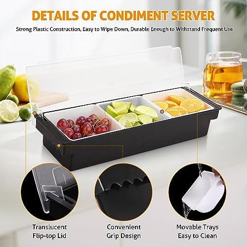 WICHEMI Ice Chilled Condiment Caddy with 3 Removable Trays and Lids