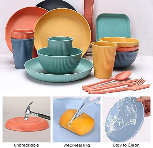 48Pcs Unbreakable Dinnerware Sets for 4 People, Camping Plates and Bowls Set, Picnic Dinner Sets, Serving Plates